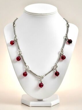 Rare James Avery twisted rope dangle station carnelian bead adjustable necklace